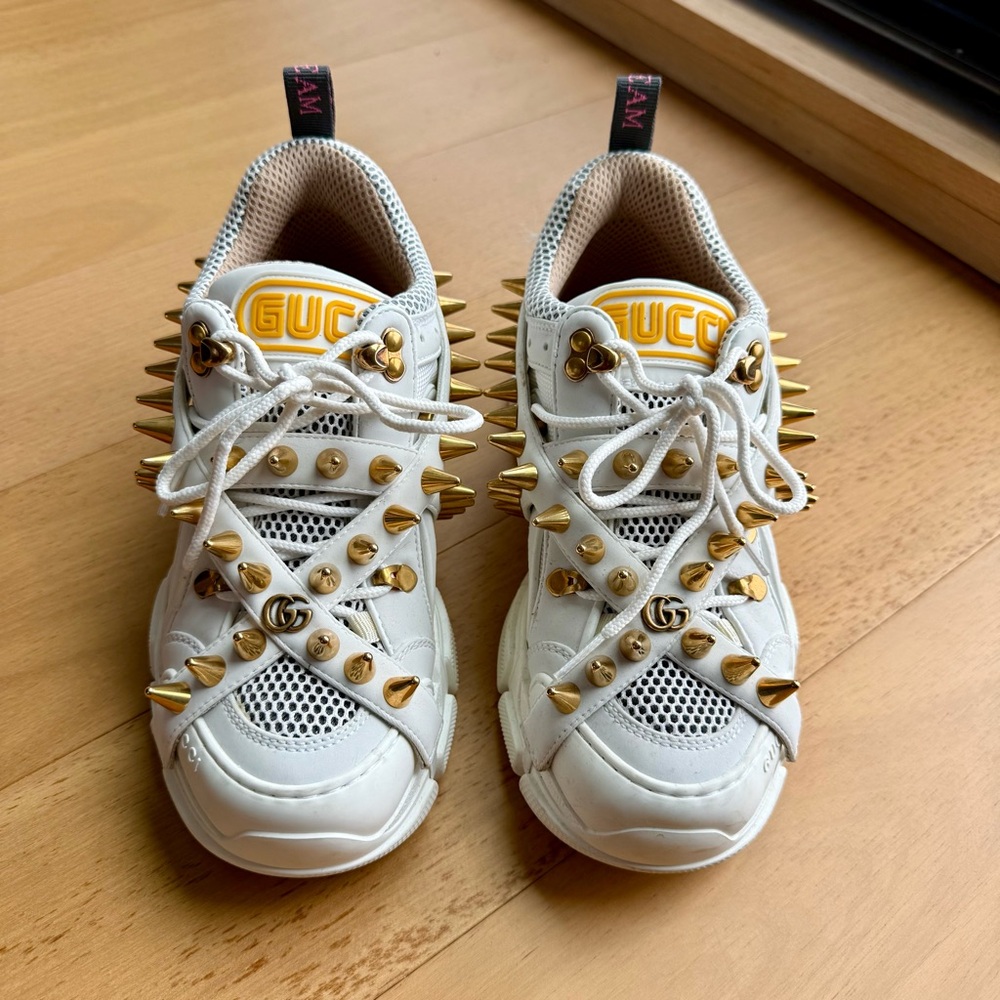 Gucci White and Gold Classic Sneakers